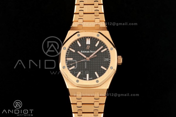 Royal Oak 41mm 15500 RG ZF 1:1 Best Edition Black Textured Dial on SS Bracelet Super Clone SH4302