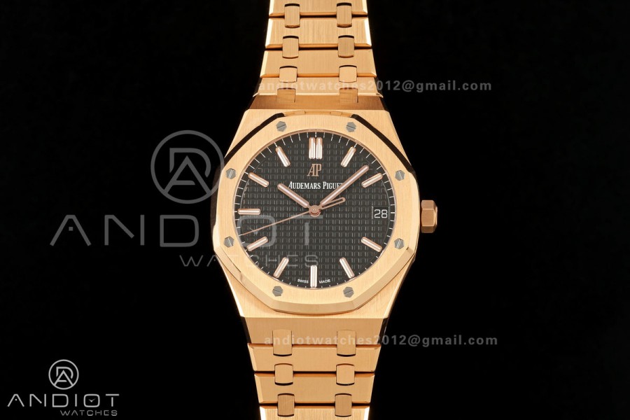 Royal Oak 41mm 15500 RG ZF 1:1 Best Edition Black Textured Dial on SS Bracelet Super Clone SH4302