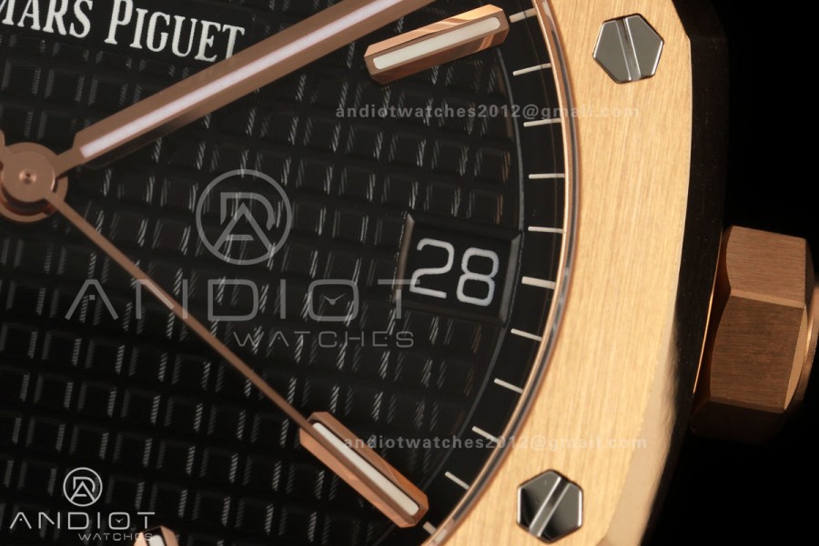 Royal Oak 41mm 15500 RG ZF 1:1 Best Edition Black Textured Dial on SS Bracelet Super Clone SH4302