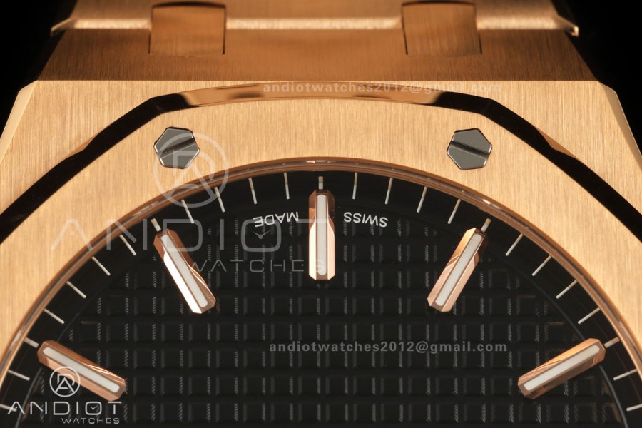 Royal Oak 41mm 15500 RG ZF 1:1 Best Edition Black Textured Dial on SS Bracelet Super Clone SH4302