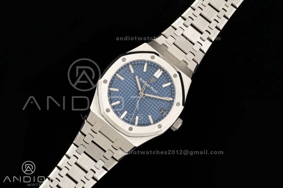Royal Oak 41mm 15500 SS ZF Free Sprung V2 1:1 Best Edition Blue Textured Dial On SS Bracelet Super Clone A4302 