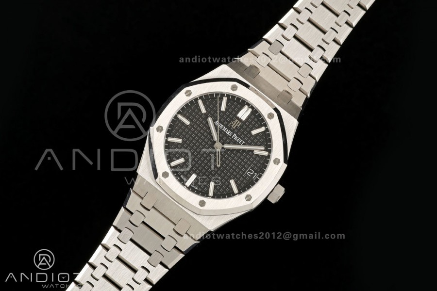 Royal Oak 41mm 15500 SS ZF Free Sprung V2 1:1 Best Edition Black Textured Dial On SS Bracelet Super Clone A4302 