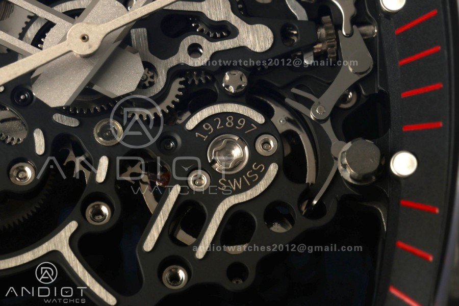 Boss Studio RM055 Black NTPT Black/Red Inner Bezel RMUL2 Super Clone (Free Sprung)