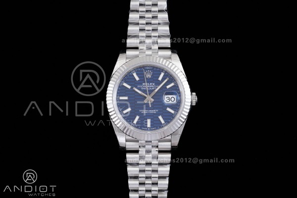 DateJust 41 126334 904L SS VSF 1:1 Best Edition V2 Blue Fluted Dial Stick Marker On Jubilee Bracelet DD3235