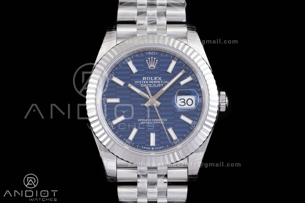 DateJust 41 126334 904L SS VSF 1:1 Best Edition V2 Blue Fluted Dial Stick Marker On Jubilee Bracelet DD3235