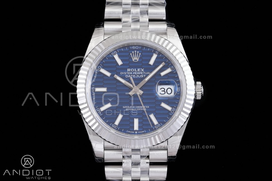 DateJust 41 126334 904L SS VSF 1:1 Best Edition V2 Blue Fluted Dial Stick Marker On Jubilee Bracelet DD3235
