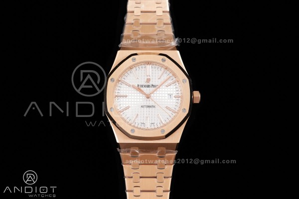 Royal Oak 41mm 15400 RG ZF 1:1 Best Edition White Textured Dial on RG Bracelet V2 SA3120 Super Clone