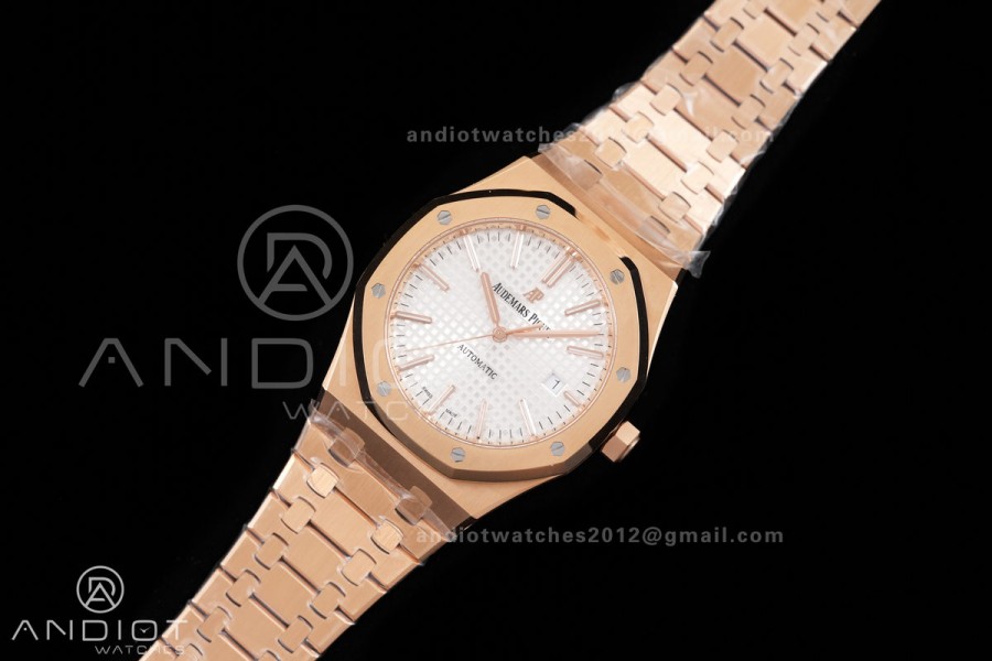 Royal Oak 41mm 15400 RG ZF 1:1 Best Edition White Textured Dial on RG Bracelet V2 SA3120 Super Clone
