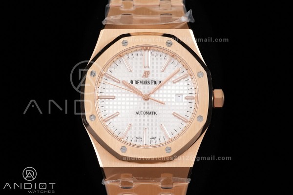 Royal Oak 41mm 15400 RG ZF 1:1 Best Edition White Textured Dial on RG Bracelet V2 SA3120 Super Clone