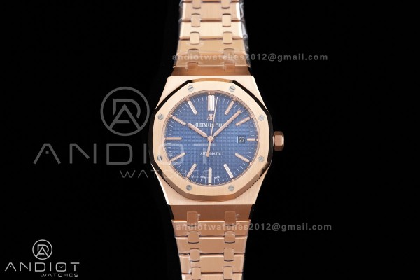 Royal Oak 41mm 15400 RG ZF 1:1 Best Edition Blue Textured Dial on RG Bracelet V2 SA3120 Super Clone