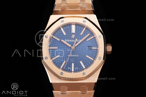 Royal Oak 41mm 15400 RG ZF 1:1 Best Edition Blue Textured Dial on RG Bracelet V2 SA3120 Super Clone