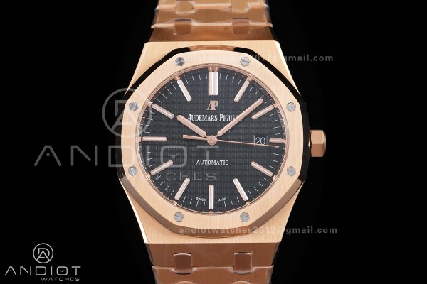 Royal Oak 41mm 15400 RG ZF 1:1 Best Edition Black Textured Dial on RG Bracelet V2 SA3120 Super Clone