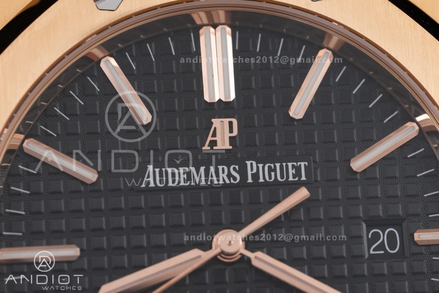 Royal Oak 41mm 15400 RG ZF 1:1 Best Edition Black Textured Dial on RG Bracelet V2 SA3120 Super Clone