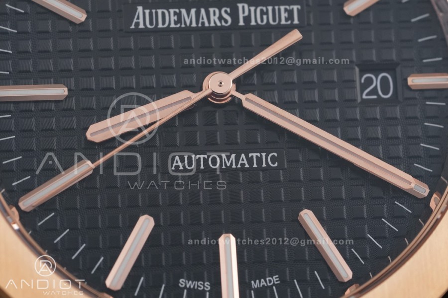 Royal Oak 41mm 15400 RG ZF 1:1 Best Edition Black Textured Dial on RG Bracelet V2 SA3120 Super Clone