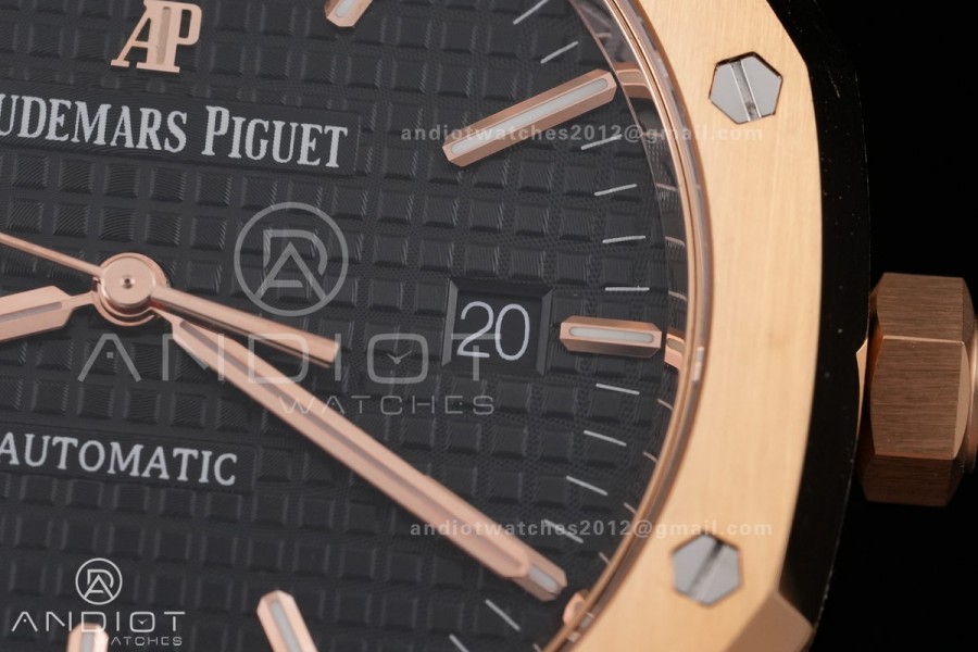 Royal Oak 41mm 15400 RG ZF 1:1 Best Edition Black Textured Dial on RG Bracelet V2 SA3120 Super Clone