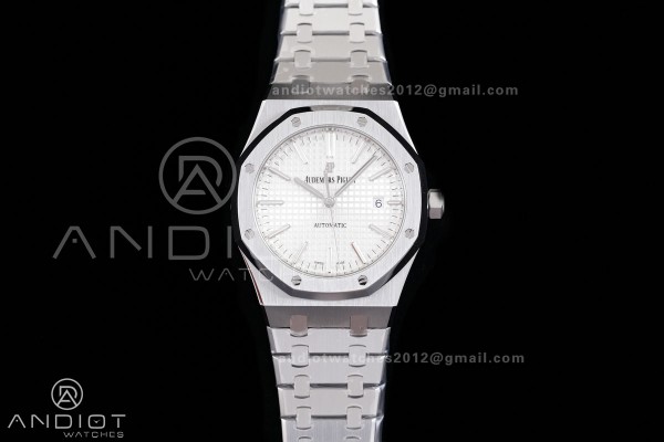 Royal Oak 41mm 15400 SS ZF 1:1 Best Edition White Textured Dial on SS Bracelet V2 SA3120 Super Clone