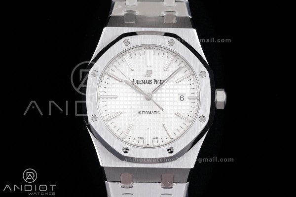 Royal Oak 41mm 15400 SS ZF 1:1 Best Edition White Textured Dial on SS Bracelet V2 SA3120 Super Clone