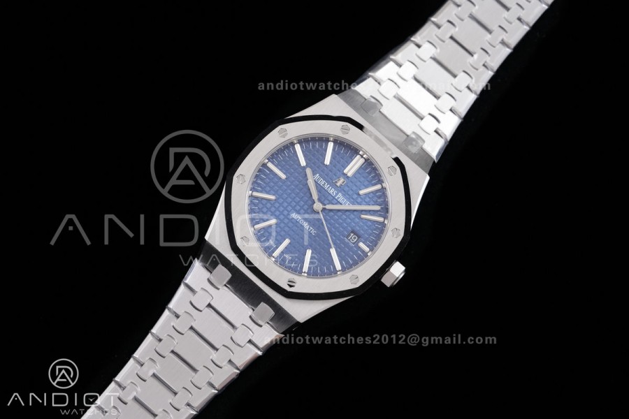Royal Oak 41mm 15400 SS ZF 1:1 Best Edition Blue Textured Dial on SS Bracelet SA3120 V2 Super Clone