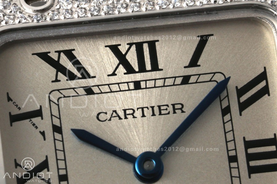 Santos de Cartier 27mm SS AF 1:1 Best Edition Diamond Bezel Silver Dial On SS SmartLinks Bracelet Ronda Quartz