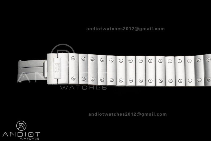 Santos de Cartier 27mm SS AF 1:1 Best Edition Diamond Bezel Silver Dial On SS SmartLinks Bracelet Ronda Quartz