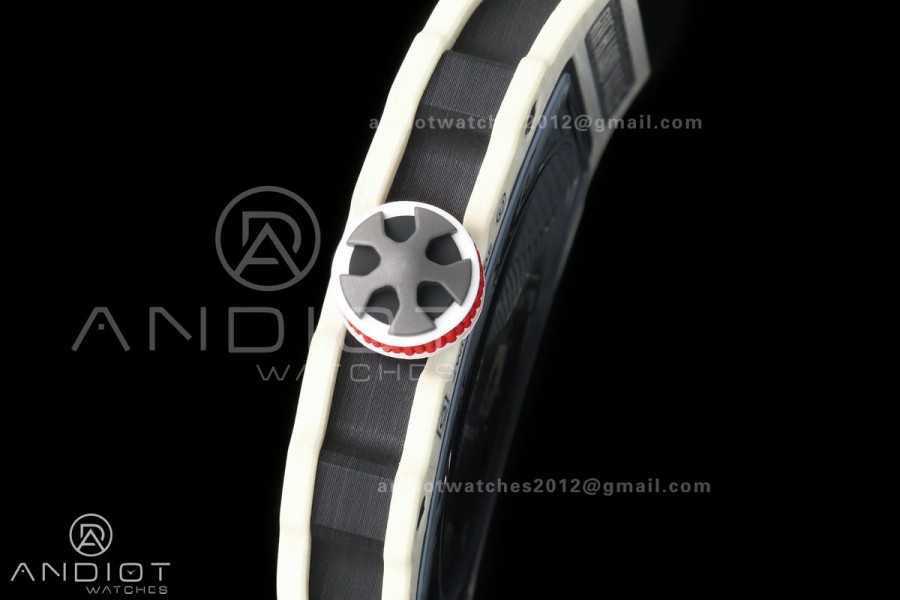 AVF RM67-02 Warm White NTPT Red/Blue/White Skeleton Dial on Blue Elastic Strap CRMA7 Clone V3