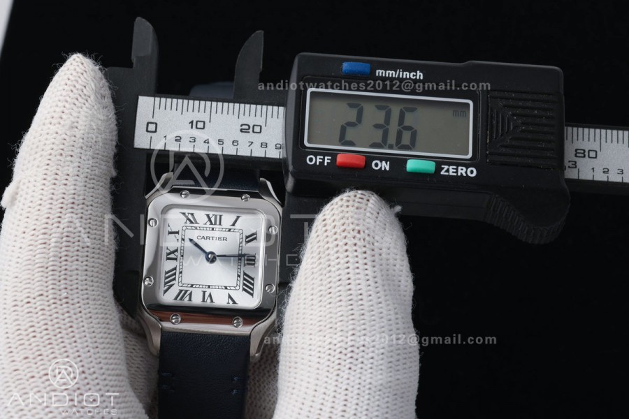 Santos De Cartier DRF 27mm SS/LE Silver Dial Leather Strap Quartz