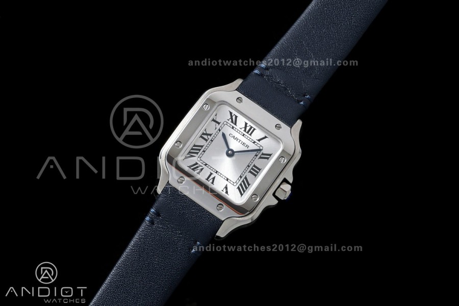 Santos De Cartier DRF 27mm SS/LE Silver Dial Leather Strap Quartz