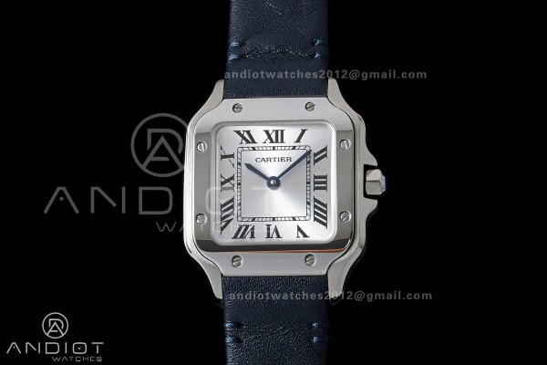 Santos De Cartier DRF 27mm SS/LE Silver Dial Leath...