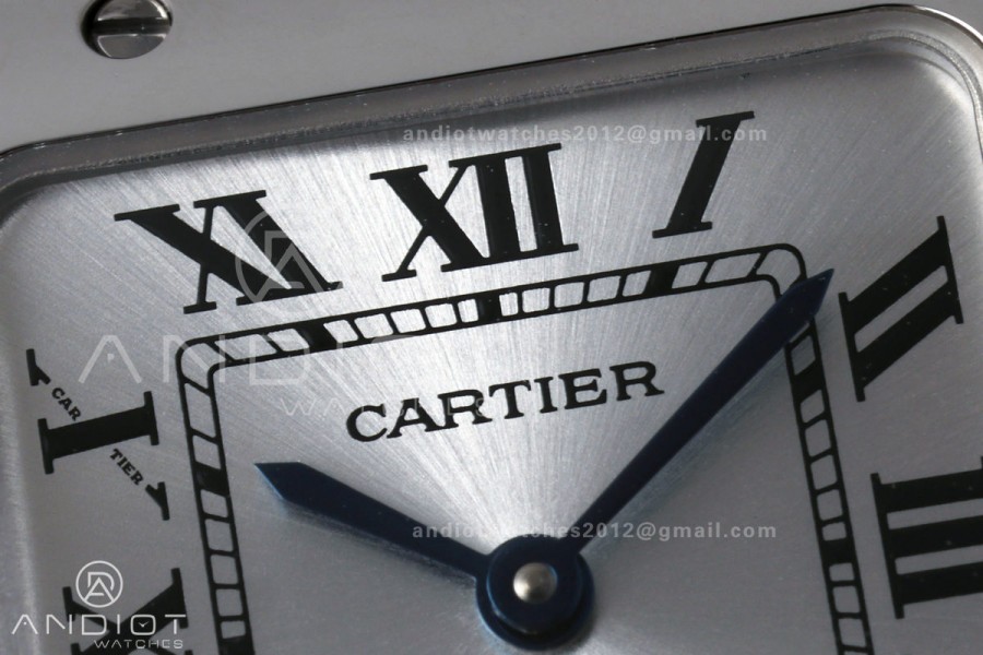 Santos De Cartier DRF 27mm SS/LE Silver Dial Leather Strap Quartz