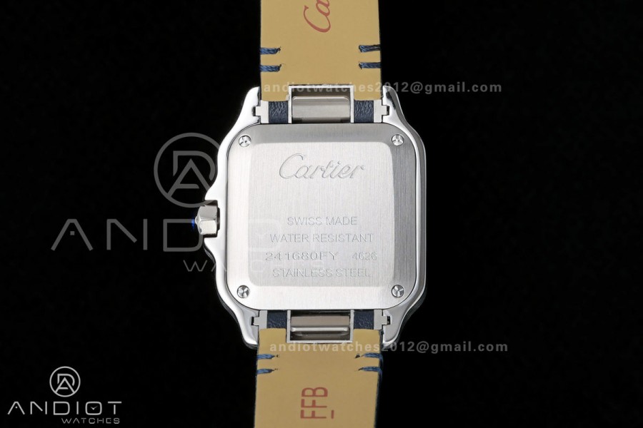 Santos De Cartier DRF 27mm SS/LE Silver Dial Leather Strap Quartz