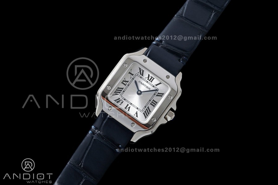 Santos De Cartier DRF 27mm SS/LE Silver Dial Alligator Leather Strap Quartz