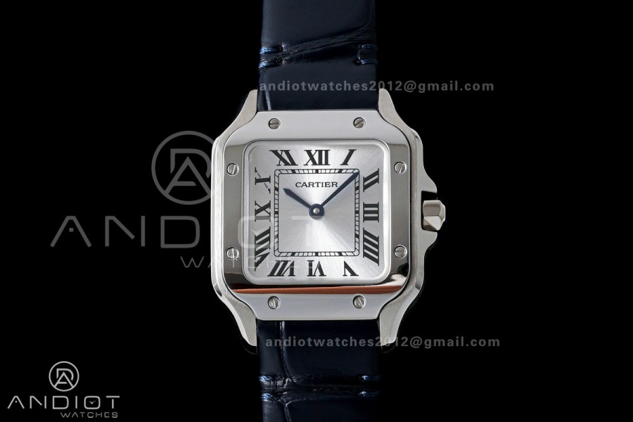 Santos De Cartier DRF 27mm SS/LE Silver Dial Alligator Leather Strap Quartz