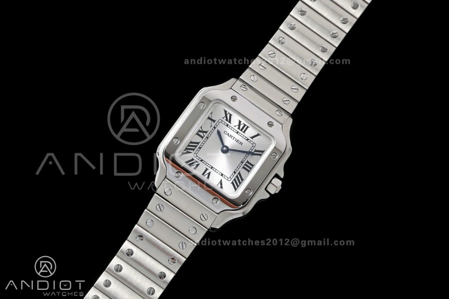 Santos de Cartier 27mm SS DRF 1:1 Best Edition Silver Dial On SS SmartLinks Bracelet Ronda Quartz