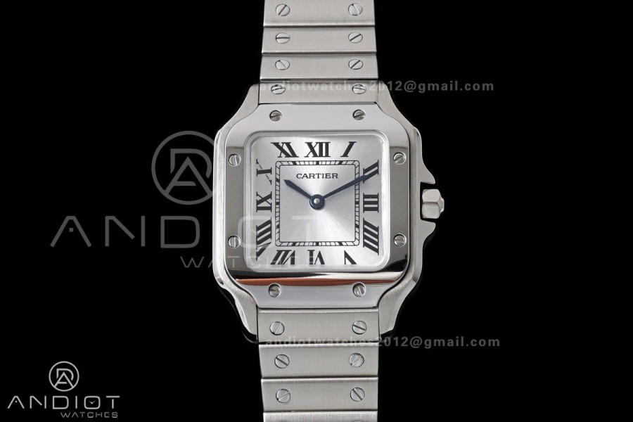 Santos de Cartier 27mm SS DRF 1:1 Best Edition Silver Dial On SS SmartLinks Bracelet Ronda Quartz
