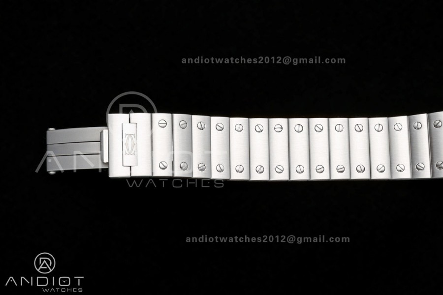 Santos de Cartier 27mm SS DRF 1:1 Best Edition Silver Dial On SS SmartLinks Bracelet Ronda Quartz