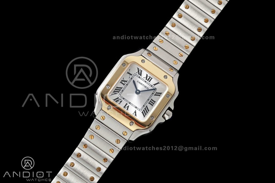 Santos W2SA0033 27x34mm DRF 1:1 Best Edition Silver Dial ON SS/YG SmartLinks Bracelet Ronda Quartz