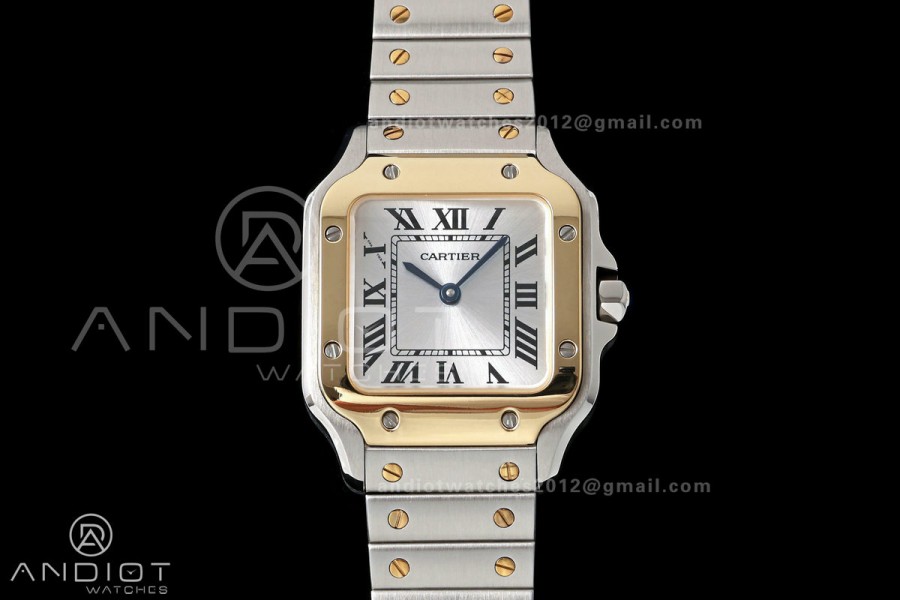 Santos W2SA0033 27x34mm DRF 1:1 Best Edition Silver Dial ON SS/YG SmartLinks Bracelet Ronda Quartz