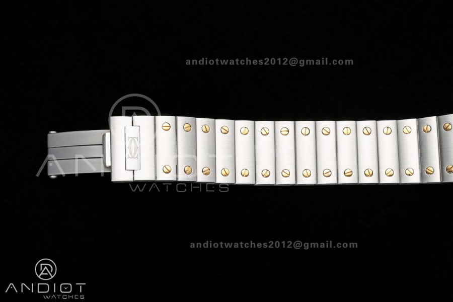 Santos W2SA0033 27x34mm DRF 1:1 Best Edition Silver Dial ON SS/YG SmartLinks Bracelet Ronda Quartz