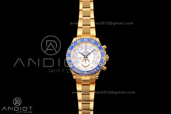 YachtMaster II 116688 YG KF 1:1 Best Edition Blue Ceramic Bezel White Dial on YG Bracelet A7750 V2