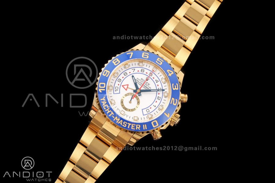 YachtMaster II 116688 YG KF 1:1 Best Edition Blue Ceramic Bezel White Dial on YG Bracelet A7750 V2