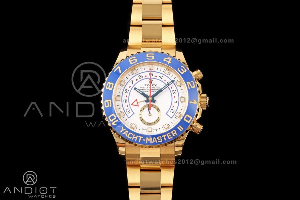 YachtMaster II 116688 YG KF 1:1 Best Edition Blue Ceramic Bezel White Dial on YG Bracelet A7750 V2