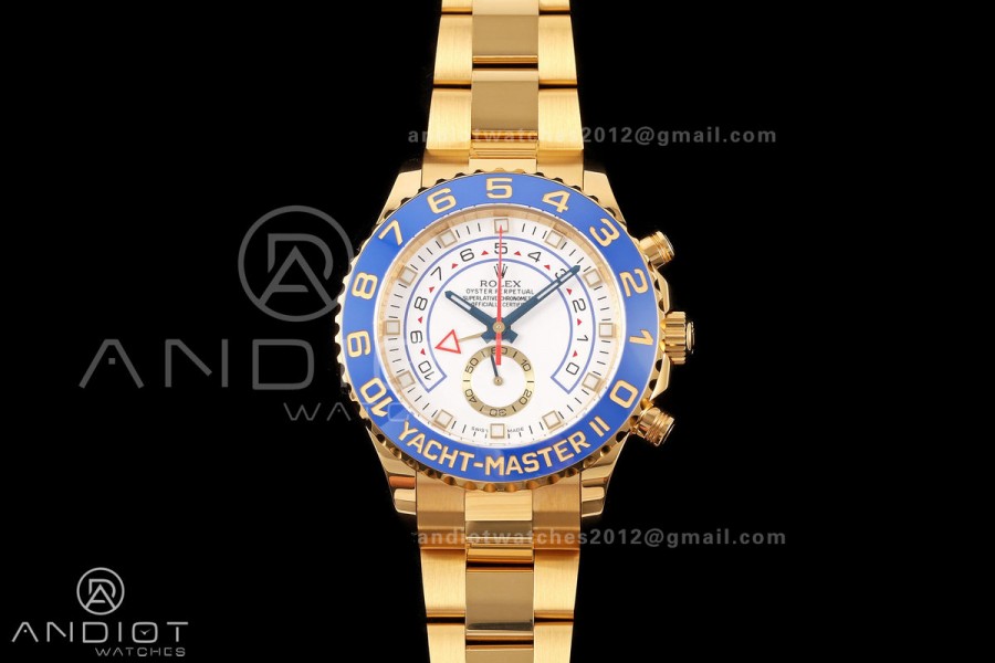 YachtMaster II 116688 YG KF 1:1 Best Edition Blue Ceramic Bezel White Dial on YG Bracelet A7750 V2