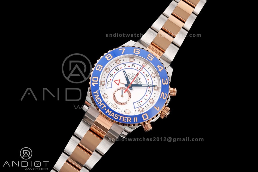 YachtMaster II 116681 SS/RG KF 1:1 Best Edition Blue Ceramic Bezel White Dial on SS/RG Bracelet A7750 V2