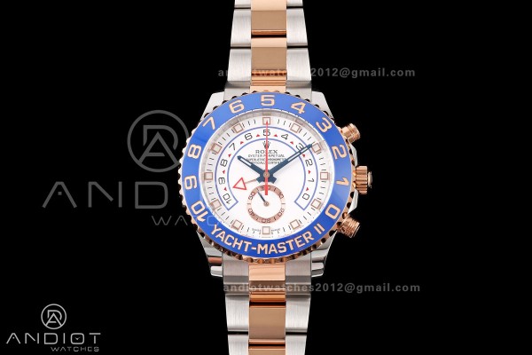 YachtMaster II 116681 SS/RG KF 1:1 Best Edition Blue Ceramic Bezel White Dial on SS/RG Bracelet A7750 V2