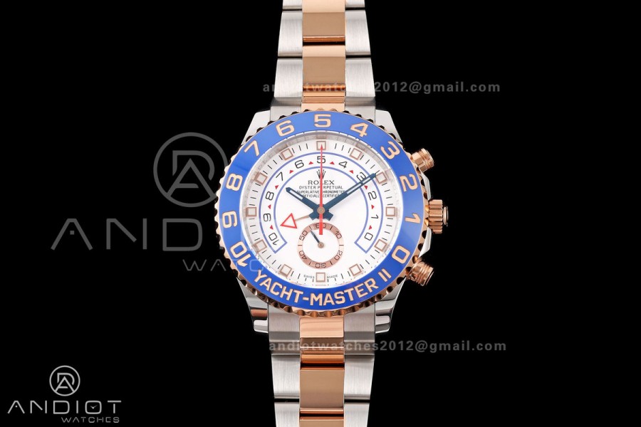 YachtMaster II 116681 SS/RG KF 1:1 Best Edition Blue Ceramic Bezel White Dial on SS/RG Bracelet A7750 V2