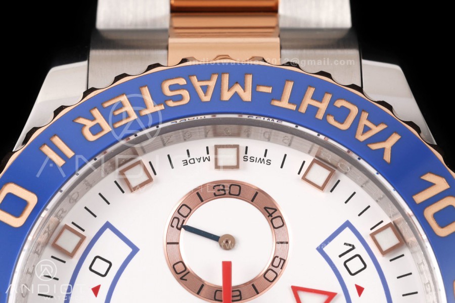 YachtMaster II 116681 SS/RG KF 1:1 Best Edition Blue Ceramic Bezel White Dial on SS/RG Bracelet A7750 V2