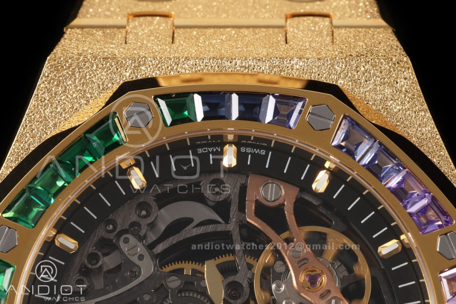 Royal Oak 41mm Openworked Frosted YG Rainbow Bezel OCTA 1:1 Best Edition on Bracelet SA3132 V3 (Free Sprung)