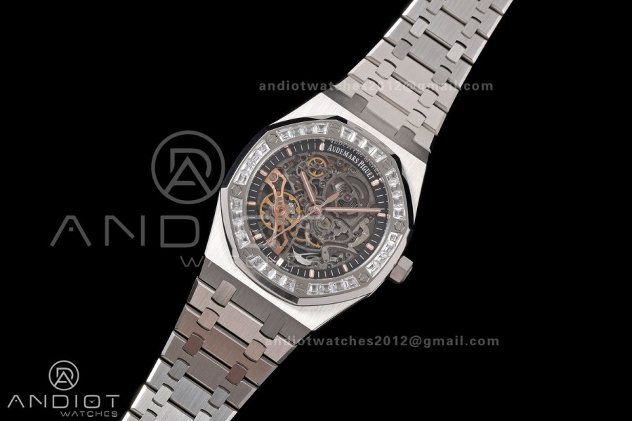 Royal Oak 41mm Openworked 15407 SS Diamonds Bezel OCTA 1:1 Best Edition on SS Bracelet SA3132 V3 (Free Sprung)