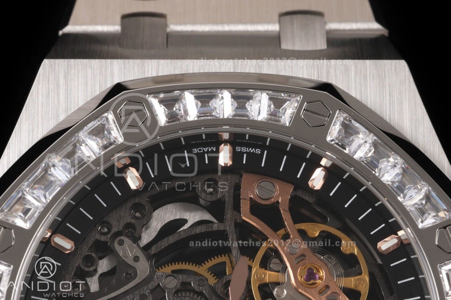Royal Oak 41mm Openworked 15407 SS Diamonds Bezel OCTA 1:1 Best Edition on SS Bracelet SA3132 V3 (Free Sprung)