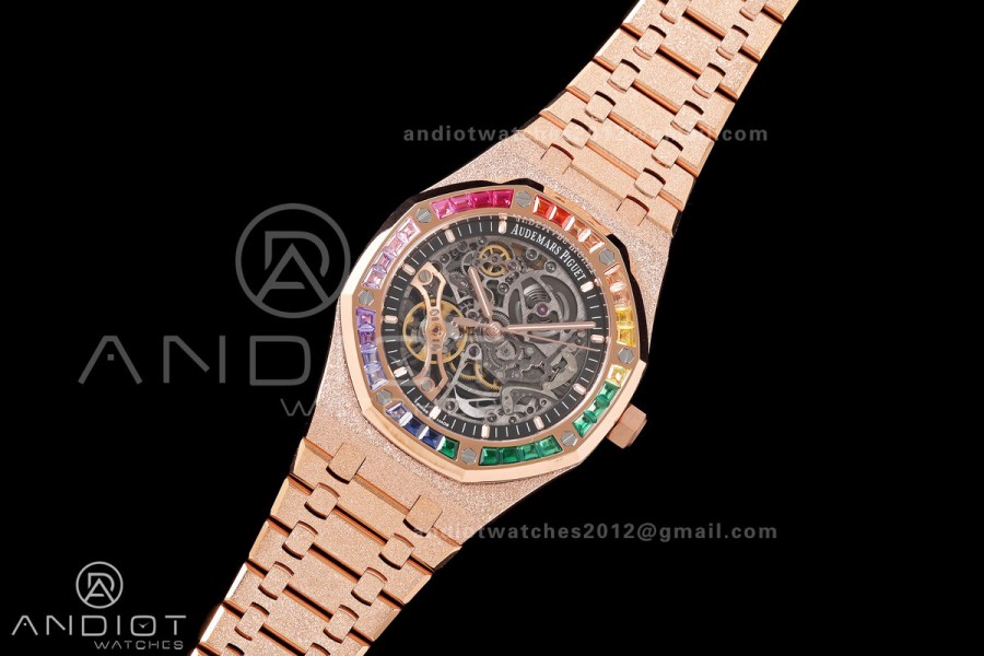 Royal Oak 41mm Openworked Frosted RG Rainbow Bezel OCTA 1:1 Best Edition on Bracelet SA3132 V3 (Free Sprung)